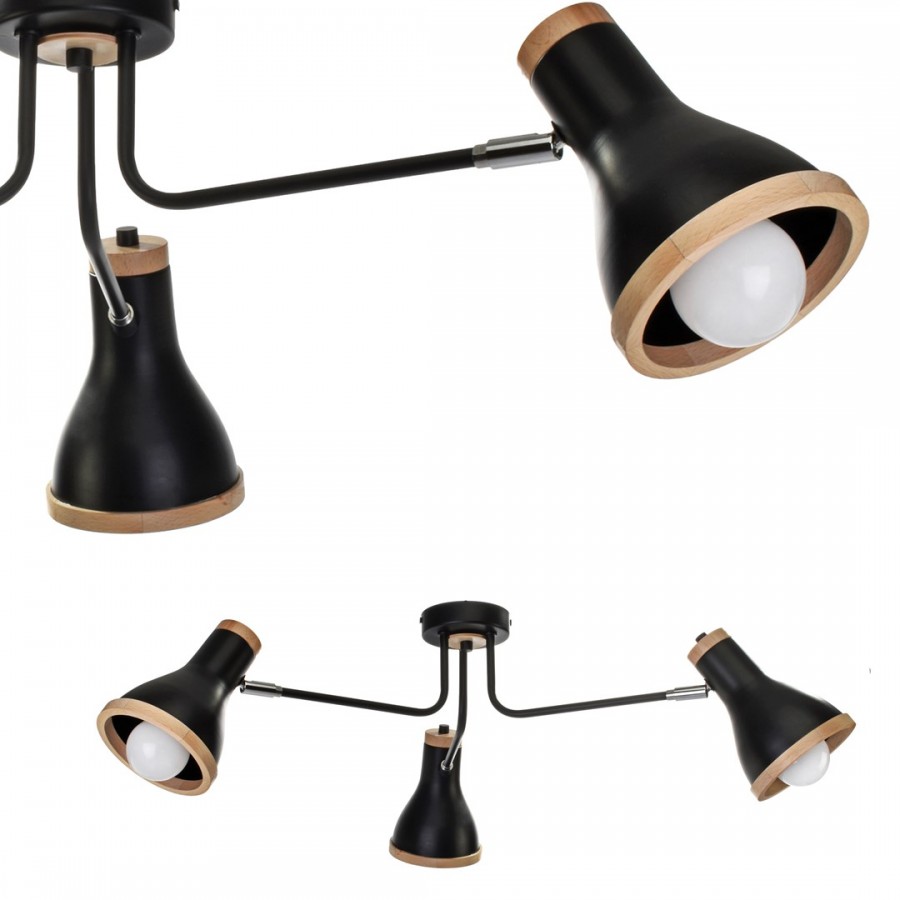 Lampa sufitowa HOLLY BLACK / WOOD 3xE27 60W