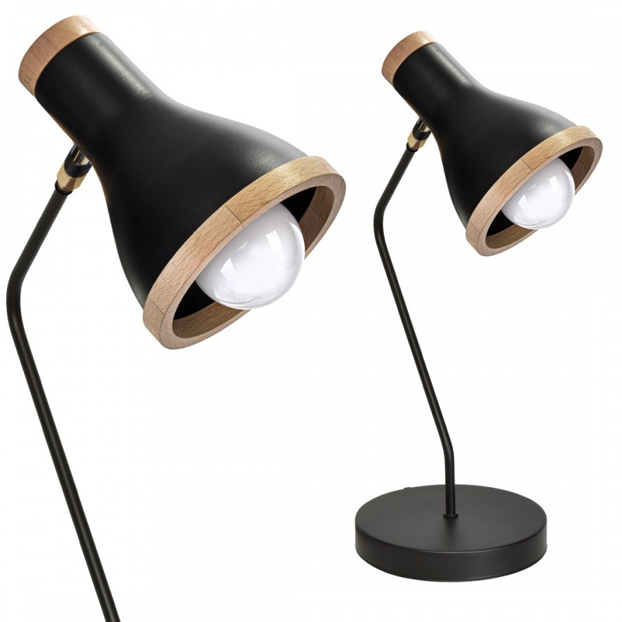 Lampa stołowa HOLLY BLACK / WOOD 1xE27 60W